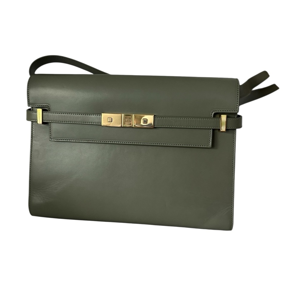 Saint Laurent Manhattan Shoulder Bag in Olive Green Leather - Picture 2 of 12